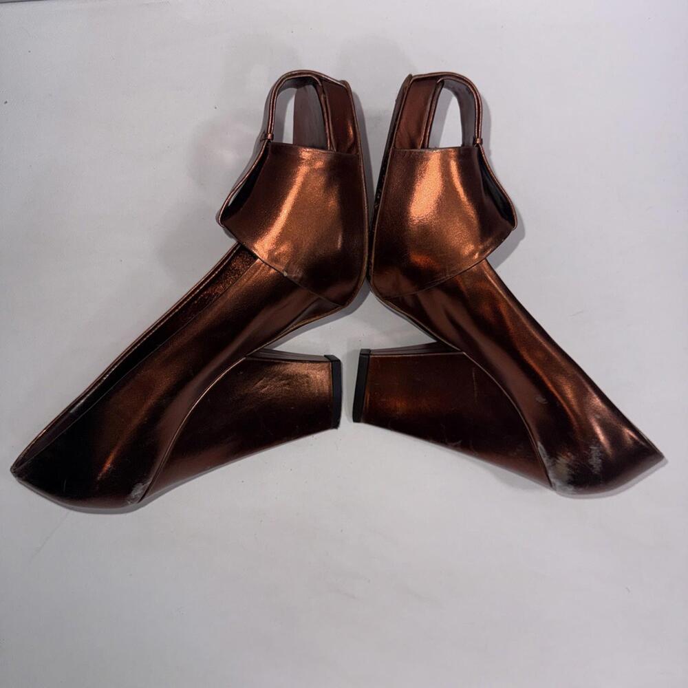 Yves Saint Laurent YSL Basket Orange Bronze Leather Designer Heels Sandals 37.5 - Picture 10 of 15